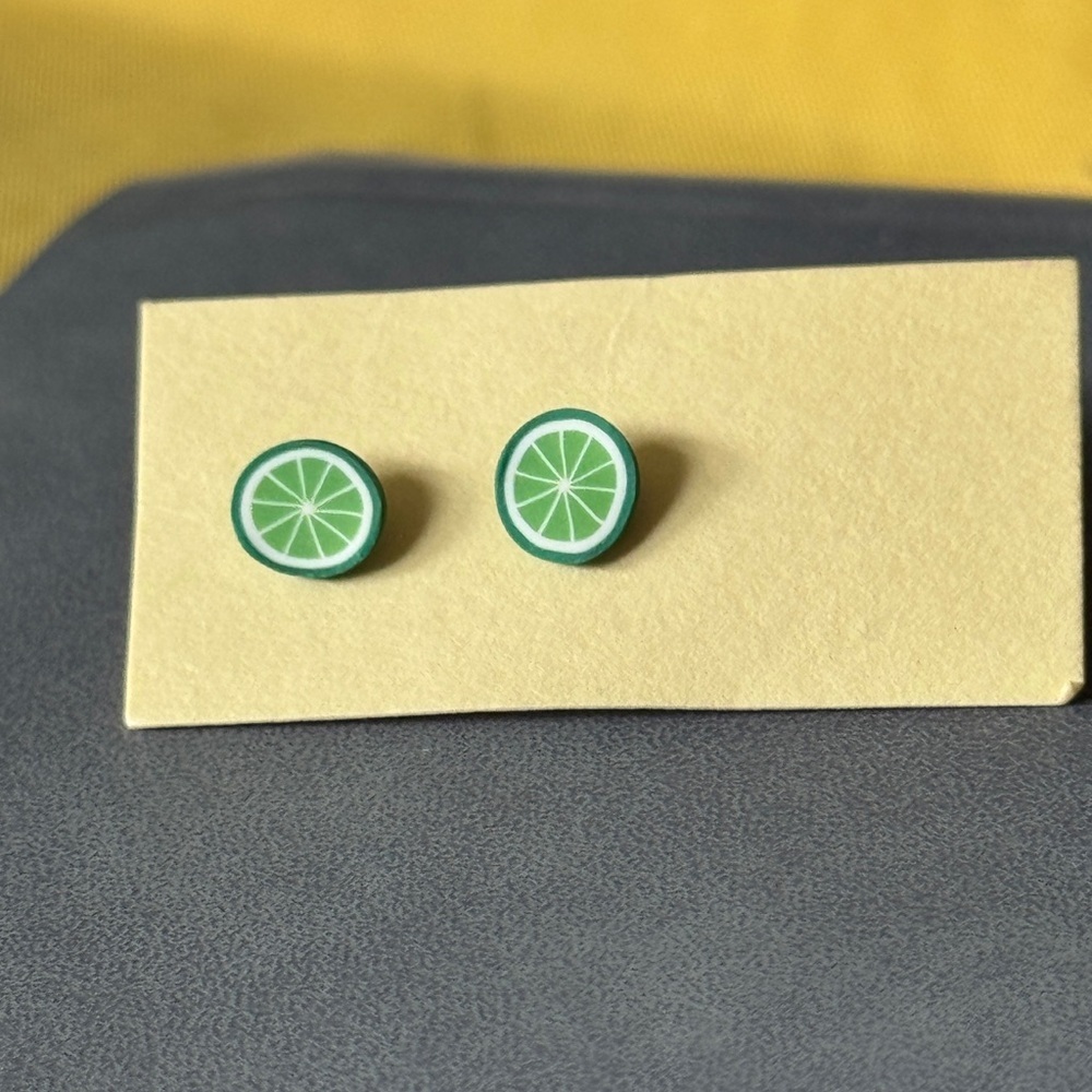 Clay 🍋🟩Green Lime Slice Stud Earrings